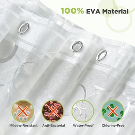 OTraki Shower Curtain, 180 x 200, 100% EVA Material, Shower Curtains, Waterproof, Antibacterial EVA Curtain with Weight Lead Block Bottom for Shower and Bathtub for Children, with 12 Shower Curtain