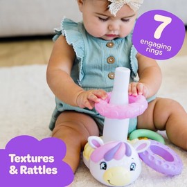 Move2Play, Stacking Toy | Includes 7 Unique Rings | Montessori Development | Baby Gift for 1 Year Old Boys & Girls | Ages 0-6+, 9, 10, 12, 18+ Months | Unicorn Stacker