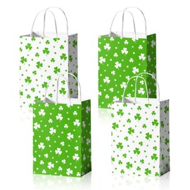 24 Pack St Patricks Day Gift Bags Green Shamrock Kraft Paper Bags with Handles Saint Patrick Kraft Paper Gift Bags Reusable Happy Irish Lucky Gift Bags