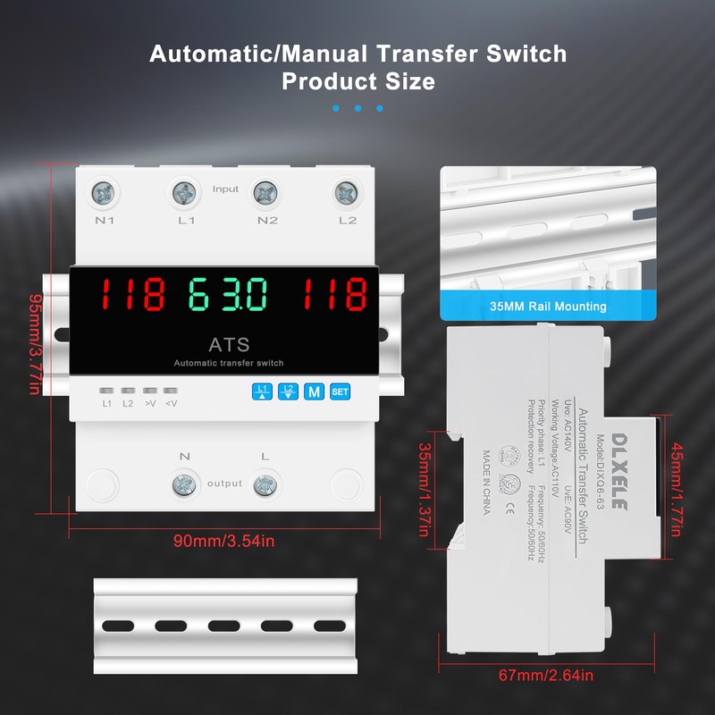 Dual Power ATS Househould Automatic Transfer Switch 2P 63A 110V