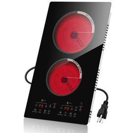 GRACEALL 2 Burner Electric Stove 12 inch Hot Plate for Cooking, Built-in Infrared Cooktop, 120V Ceramic Hotplate Plug in Infrared Cooker, Countertop and Built-in Compatible