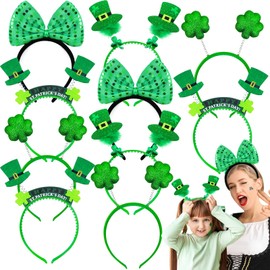 12 Pcs St. Patrick's Day Headbands Accessories 4 Styles Shamrock Headband for Women Men Kids Green Sequin Hair Hoop Irish Leprechauns Headwear Saint Patty's Day Parades Costume Party Favor Dressing-up