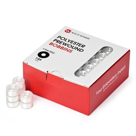 RICHWORD 144pcs 75D/2 (60WT) Size A Prewound Bobbins, White Plastic Sides Class 15 Bobbin Thread for Single Needle Embroidery and Sewing Machine, 130 Yards