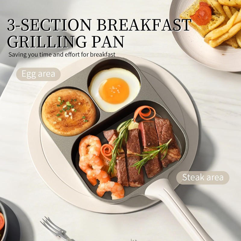 3-Cup egg frying pan, 3-in-1 cup design, raised handle, non-stick