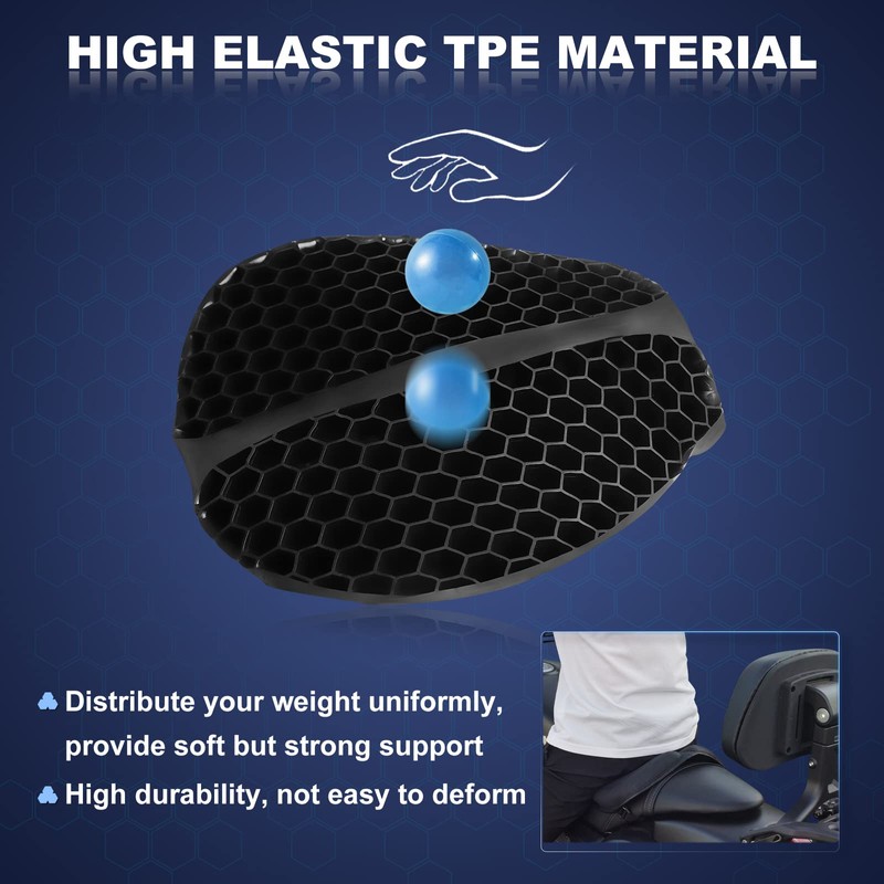SKYJDM Foldable Motorcycle Gel Seat Cushion, Large 3D-Honeycomb Structure Shock