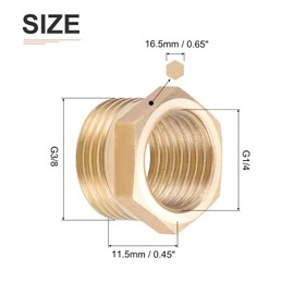 DTGN G3/8 Male x G1/4 Female Brass Pipe Fitting - 3 Pack - Good for Pipe Fittings - Brass Reducing Adapter - Gold Tone