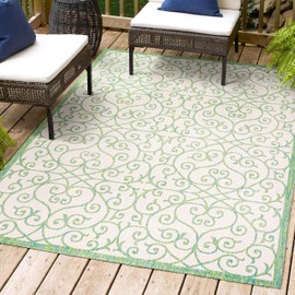 JONATHAN Y SMB107J-4 Madrid Vintage Filigree Textured Weave Indoor Outdoor Area-Rug, Classic Traditional Transitional Easy-Cleaning,Bedroom,Kitchen,Backyard,Patio,Non Shedding, 4 X 6, Cream/Green