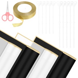 Glarks 52pcs Flower Wrapping Paper Set, Including 40 Sheets White and Black Waterproof Bouquet Wrapping Paper, 10pcs Floral Pick Card Holder, 1 Roll Tape and 1 x Pink Scissors for Flower Shop