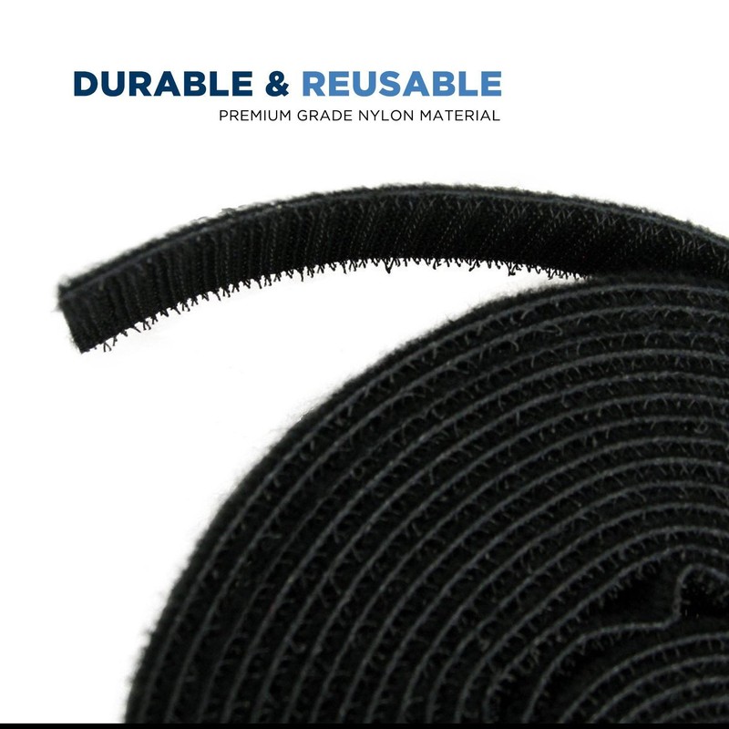 QualGear VR1-B-1-P-2PK Reusable Self Gripping Cable Tie Roll, Black -