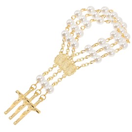 LABRIMP Handmade Glass Pearl Cross Bracelet Rosary Beads Catholic for Baptism Favors