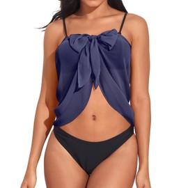 Holipick Pareo transparente para cubrir el traje de baño para mujer, para cubrir el traje de baño de gasa para la playa, Azul marino, XL