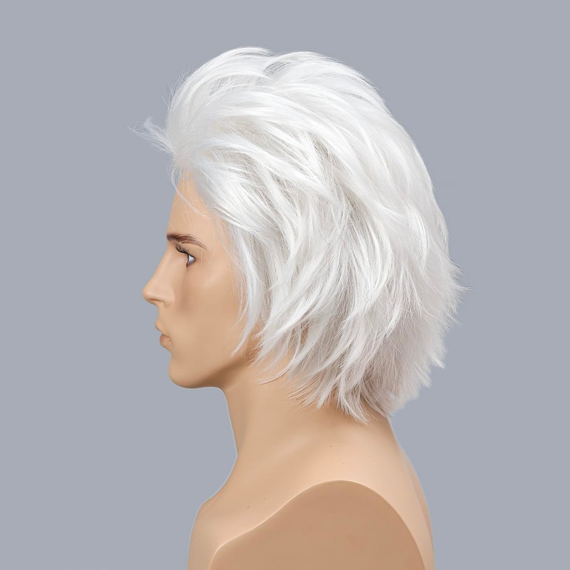 White Mad Scientist Wig with Moustache&Eyebrows Short Funny White Crazy