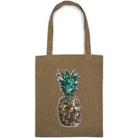 styleBREAKER shopping bag with sequin pineapple applique, tote bag, canvas, fabric bag. Bag, unisex 02012215, color:Khaki