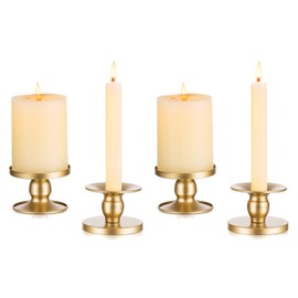 Portavelas para velas de pilar, Portavelas de pilar y cónico de oro Romadedi, Portavelas pequeño de metal para boda, centro de mesa para comedor, decoración festiva, 4 piezas