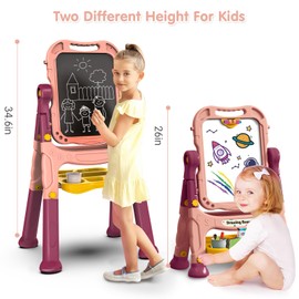 Ylovetoys Kids Art Easel, Adjustable Drawing White Board & Chalk Board, Toddler Standing Easel with Painting Accessories, Gift for Girls Boy (Orange)