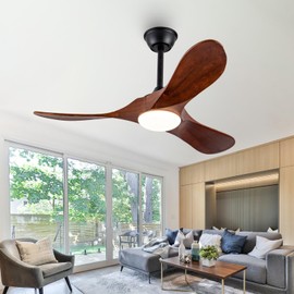 Ceversa 42 Inch Solid Wood Ceiling Fan with Light and Remote Control,3 Blades Craftmade Modern Ceiling Fan Quiet for Living Room Bedroom Farmhouse Indoor Office,Walnut