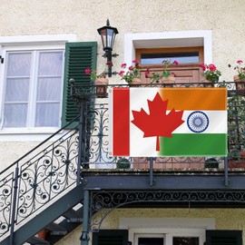 3×5 FT Canada India Combo Flag,Large Canadian Indian Decor,Double Side Digital Printed 150D Polyester Banner With Canvas Header Brass Grommet For Outdoor Indoor Parade Car