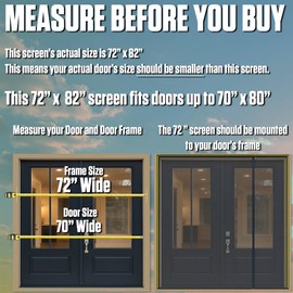 Fenestrelle Magnetic Screen Door for French & Sliding Door – Heavy Duty, Hands Free Fiberglass Mesh with Self Closing Magnetic Seal, Black Trim – Fits 70" x 80" Doors (Screen Size 72" x 82")