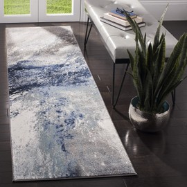 SAFAVIEH Galaxy Collection 2'3" x 6' Blue/Grey GAL117M Modern Abstract Non-Shedding Living Room Entryway Foyer Hallway Bedroom Runner Rug