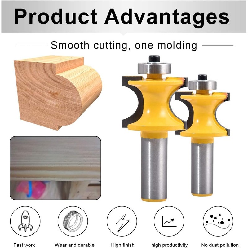 HOHXEN 1/2'' Shank Bullnose Router Bit,3/4'' Dia Half Round Blade,for