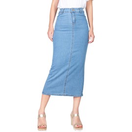 BodiLove Falda midi elástica para mujer, longitud media, debajo de la rodilla, ajuste de forma, falda midi de color sólido con abertura trasera, azul claro (Light Blue1), XXL