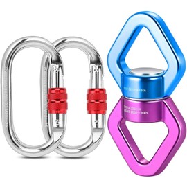 Malayas Safety Aluminum Alloy Triangular Rotational Device Hanging Swivel Hook Accessory 30KN 360 Degree Rope Swivel Connector,Rotational Device with Carabiner Set, Indoor and Outdoor Rock Climbing