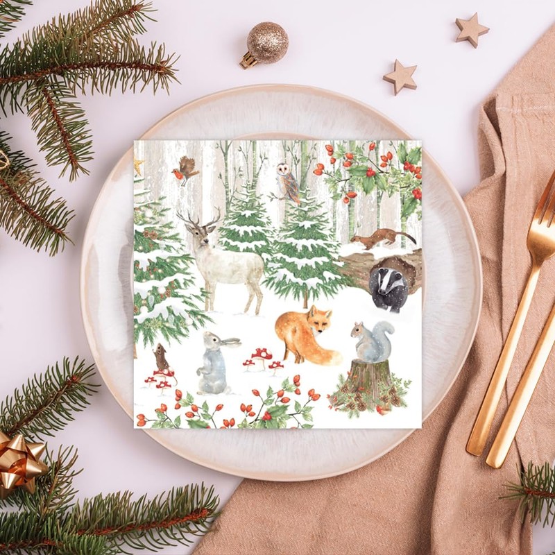 Anniversary House Tiflair Luxury Christmas Napkins Festive Forest Design Thick