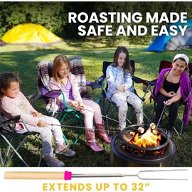 Zulay Kitchen Sturdy Marshmallow Sticks for Fire Pit Extra Long - Smores Sticks Kit - Marshmallow Roasting Skewers - Hot Dog Fork Bonfire Glamping Camping Accessory 32" 5 Pack Bundle