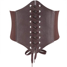Glamorstar Corset Belt for Women Lace-up Leather Elastic Belts for Dresses Wide Tied Waspie Cincher Belts 95cm Coffee