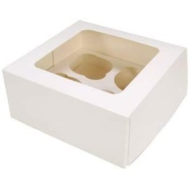 Bakery Direct White Cupcake Box for 4 Cupcakes with Window and Matching 4 Hole/Cavity Insert and Free Piping Bag - Choose yor Size (10)