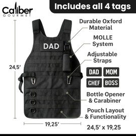 Caliber Gourmet Tactical Molle Utility Apron with Bottle Opener, Pockets, Reusable Carabiner - Durable & Adjustable BBQ Apron for Men & Women, for Gardening, Camping, Garage, & Outdoor Activities
