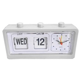 Headerbs Manual Jump Calendar Alarm Clock, Fashionable Manual Calendar Clock Table Stable for Study Room (White)