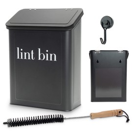 Magnetic Lint Bin for Laundry Room Organization and Storage, Includes Magnetic Hook & Lint Brush, Wall-Mounted Laundry Dryer Bin for Laundry Room Decor, Space-Saving Trash Can (Matte Black)