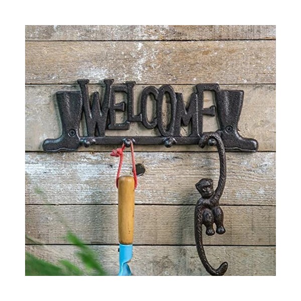 Sungmor Cast Iron Key Hooks Handcrafted Welcome & Boots Entryway