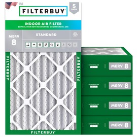 Filterbuy 16x25x4 Air Filter MERV 8 Essential Dust & Allergy Defense (5-Pack), Electrostatic Pleated HVAC AC Furnace Filters Replacement (Actual Size: 15.50 x 24.50 x 3.63)