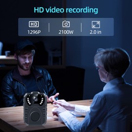 CAMMHD 1296P Body Cam, Body Worn Camera, Waterproof Police Camera with 2 Inch Display,170° Wide Angle,HD Night Vision Professional Portable Chest Recorder(Built-in 64GB)