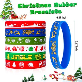 Genuvi Christmas Rubber Bracelets 30 PCS Bulk Christmas Party Favors Stocking Stuffers for Kids Silicone Wristbands Goodie Bags Stuffers Xmas Toys Gifts Party Supplies Decorations Classroom Prizes