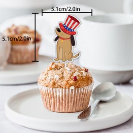 Glitter Dessert Cupcake Topper Cheer to 4th of July Independence Day Dog Theme Decor Supplies American National Day Anniversary Party Decorations 18pcs
