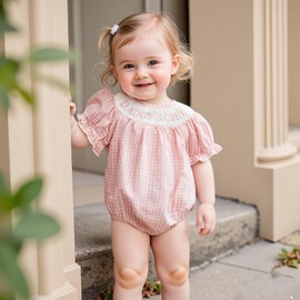 FIOMVA Daddys Girls Baby Clothes Summer Smocked Bubble Romper Embroidery Onesie Short Sleeve Bodysuit Cute Fathers Day Outfits(Pink Daddys Girl, 18-24 Months)