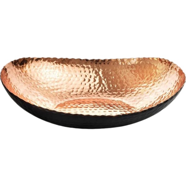 Monarch Abode 31601 Hand Hammered Metal Decorative Bowl, Modern Centerpiece Fruit Bowl for Kitchen Counter, 12.75 inch, Black and Copper Finish