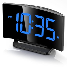 GOLOZA GOLOZA Digital Alarm Clock for Bedrooms with Modern Curved Design, Conspicuous Blue LED Numbers, 6 Levels Brightness, 2 Volume, 3 Alarm Tones, Snooze, Power-Off Memory, 12/24H, Bedside Clock