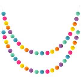 Boao 2 Pieces Wool Felt Ball Garland Colorful Pom Pom Garland Handmade 6.5 Feet Long 24 Balls Felt Ball Garlands for Wall Christmas Tree Decoration (Multiple Colors)