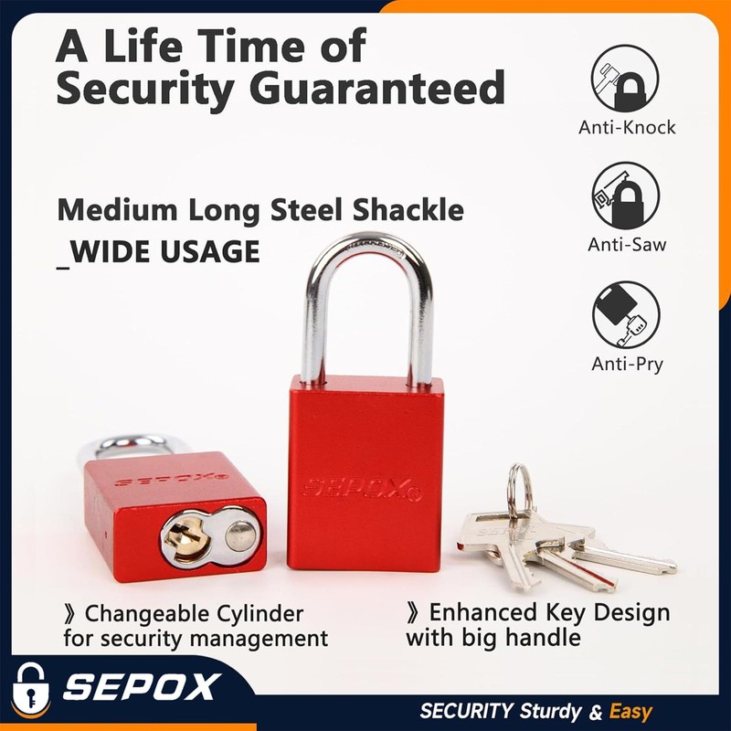 SEPOX Weatherproof Solid Aluminum Keyed Alike Padlock Industrial-Grade Padlock for