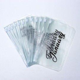 XiowDow A6 Binder Pockets 12 Black Cash Envelopes Frosted PVC Budget Envelope Monthly Money Organizer for A6 6 Rings Notebook Planner Inserts Office School Supplies