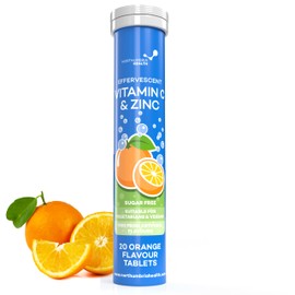 Effervescent Vitamin C 1000mg with Zinc 15mg, 20 Orange Flavoured Tablets, High Strength, Immune Support, Essential for Collagen Formation, Vegan, Made by Northumbria Health