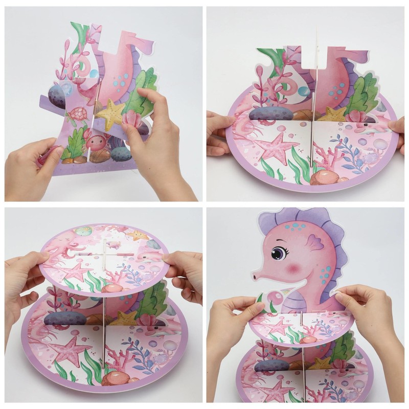 GRULLIN Pink Under the Sea Cupcake Stands, Ocean Baby Shower
