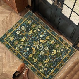 Topllen Entryway Rug - 2'x3' Boho Soft Low Pile Washable Area Rug, Non-Slip Small Rugs Indoor for Front Door Entrance Kitchen Bathroom, Vintage Carpet Stain Resistance (Dark Green, 2x3ft)