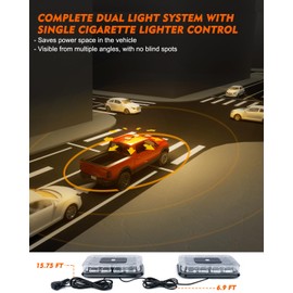 LUMENIX 72 LED Roof Top Strobe Beacon Lights Magnetic Mount 2-in-1 Warning Flashing Emergency Mini Light Bar for Construction Vehicles Snowplow Tow Trucks Postal Mail Cars - White Amber