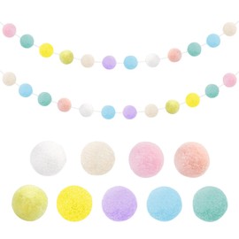 KASESSS Pack of 2 Colourful Felt Balls Garlands, 19.6 ft Pompoms Decoration with 60 Balls Felt Ball, Felt Balls Pastel Garland, Pompom Garland Rainbow Colours for Wall Decoration Party Christmas Tree