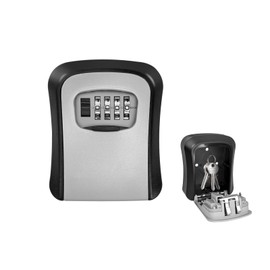 Jsdoin Key Safe Wall Mounted 4-Position Combination Key Lock Box - Key Box Outdoor Indoor Shared Key Safe Outdoor Police Approved Lock Box Outdoor Key Safe Heavy Duty Waterproof Key Cabinet (Black)